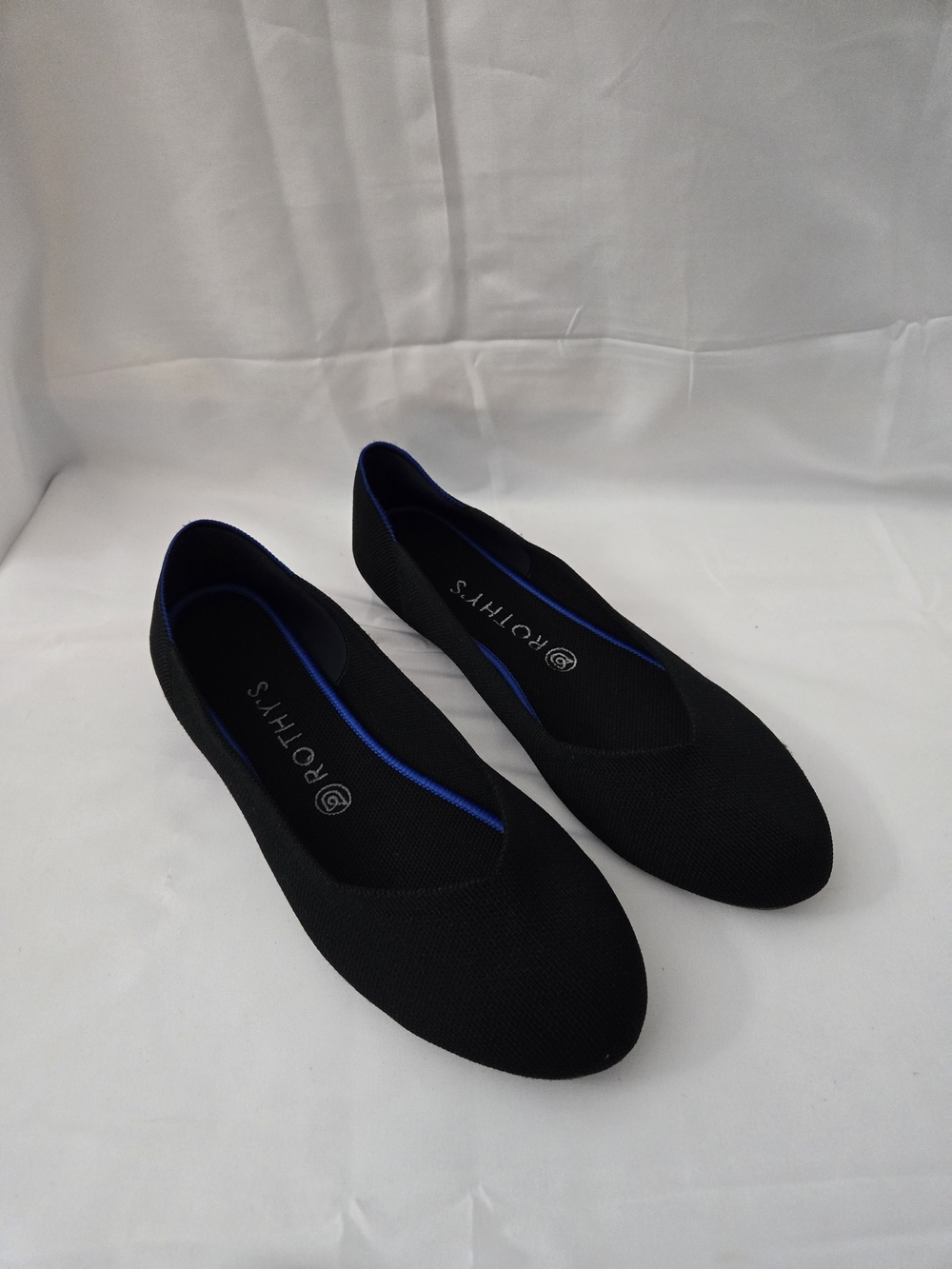 Rothy's Black Knit Women's Flats with Blue Trim